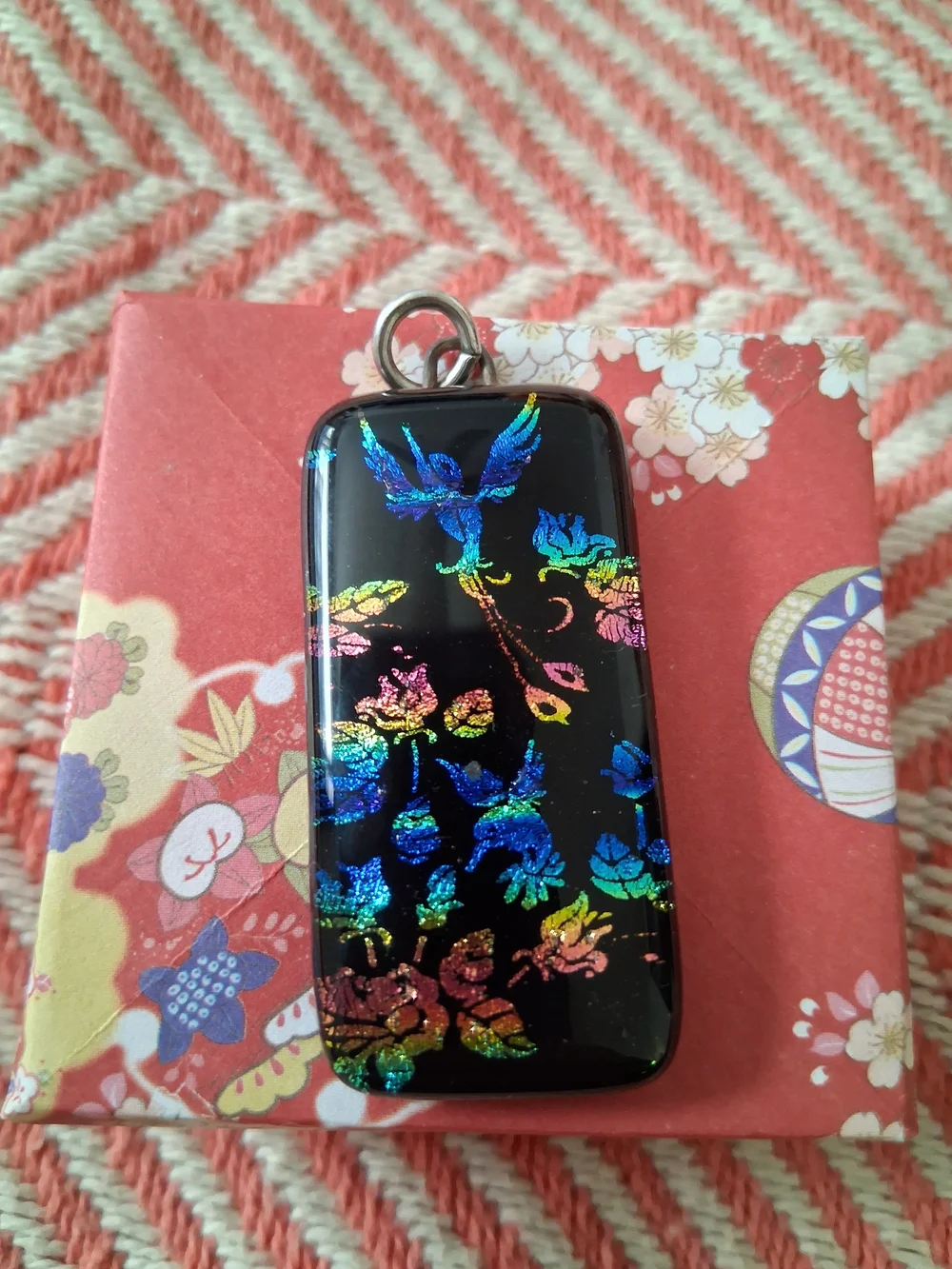 Black Multicolor Floral Bird Pendant Phone Charm - Unbranded